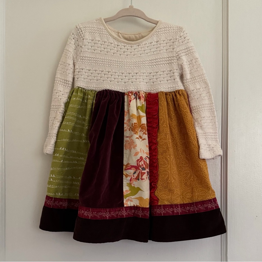 Persnickety Cream and Multicolor Patchwork Long Sleeve Dress